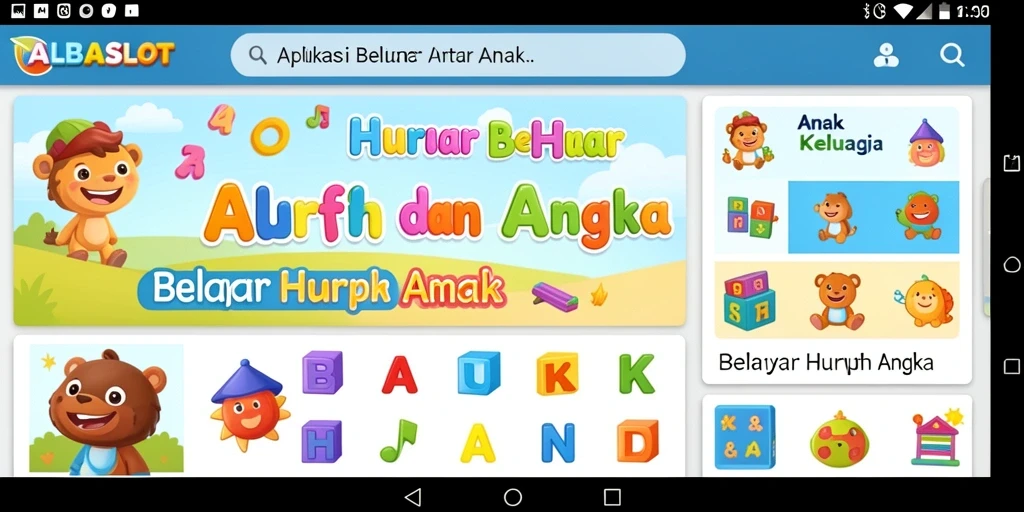 Tampilan antarmuka aplikasi ALBASLOT untuk belajar huruf dan angka.
