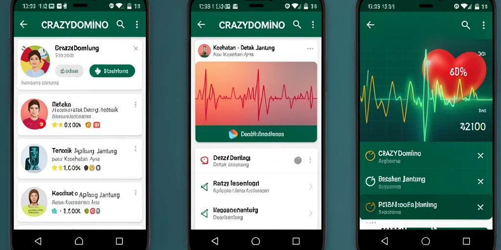 Tampilan antarmuka dan fungsi utama CRAZYDOMINO untuk detak jantung.