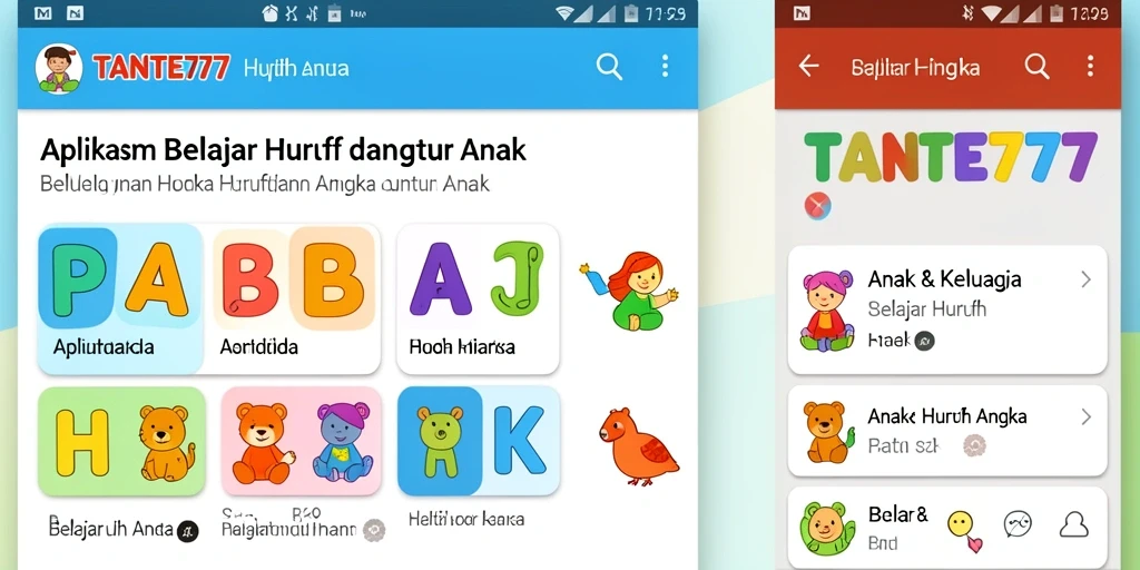 Antarmuka aplikasi TANTE777 yang cerah dan menarik untuk belajar.